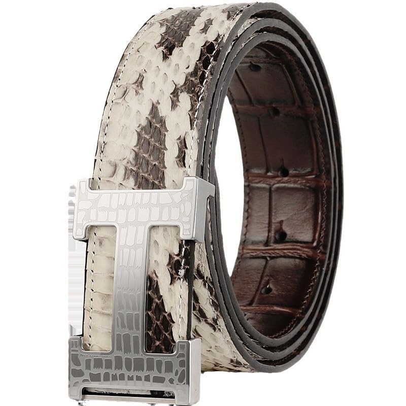 SFBBCLOZ Men's Belt Handmade Reversible Python Skin Head Cowhide Leather Belt Alloy Buckle Luxury Fashion Casual Belt (36