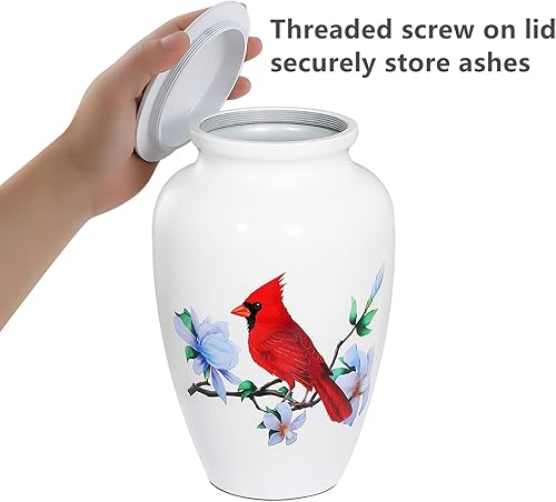 Miniatura 4 de ICOKEE Urna para cenizas humanas urna de cremación cardenal roja urna funeraria blanca urna decorativa urna de entierro urna conmemorativa grande
