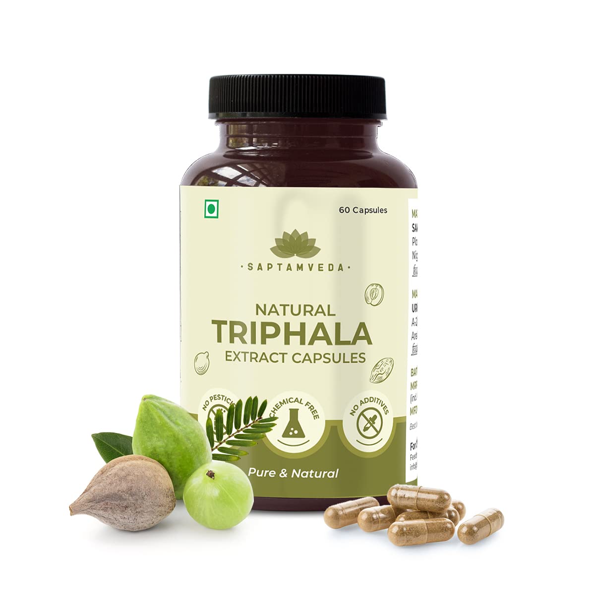 Saptamveda Natural Triphala Extract Capsules- 60 Capsules(Pack of 1), Each 500mg | Acidity & Gas Relief | Ayurvedic Support For Gut, Immune & Intestinal Health (B0BSFMTMXG) Amazon Price History, Amazon Price Tracker