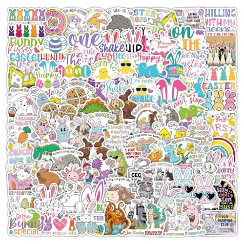 Image of 120Pcs Easter Stickers, Cute Easter Egg Bunny Stickers, Waterproof Vinyl Egg Sticker for Water Bottle, Laptop, Phone, Journal, Skateboard, Party Favor Supplies Gifts, DIY Crafts