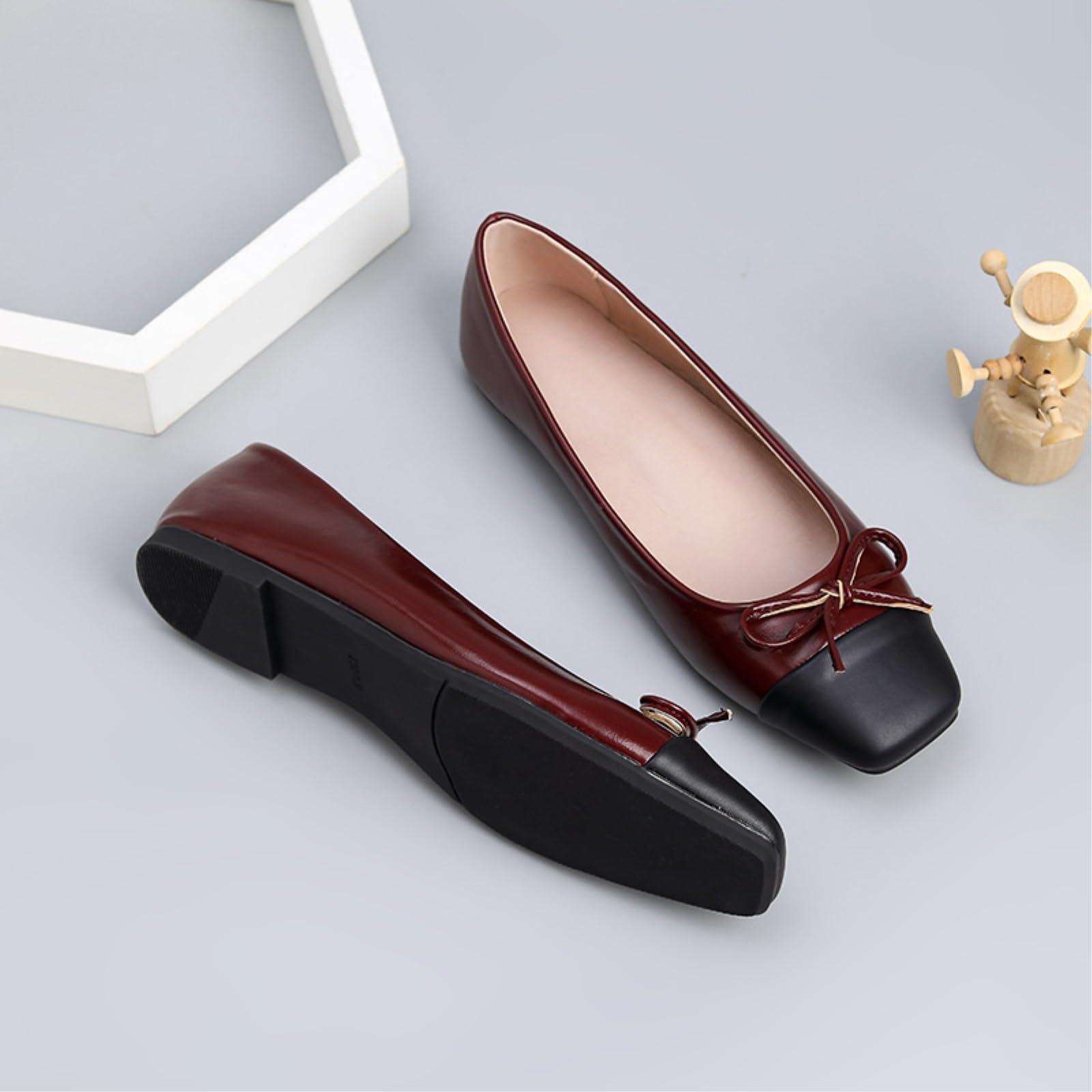SMYDM - Ballerine da donna con punta quadrata e fiocco, in pelle PU, comode, piatte, per ufficio, lavoro, colore: nero, blu navy, rosso
