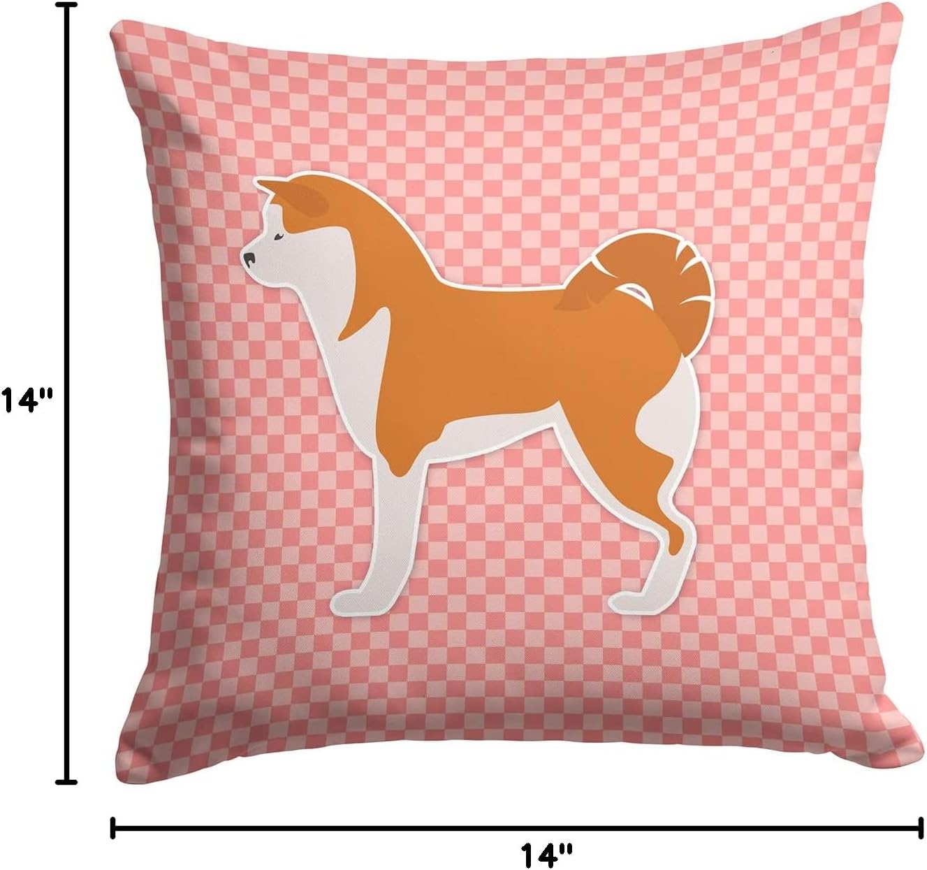 Caroline's Treasures BB3672PW1414 Akita Checkerboard Pink Fabric Decorative Pillow Machine Washable, Indoor Outdoor Decorative Pillow for Couch, Bed or Patio, 14Hx14W