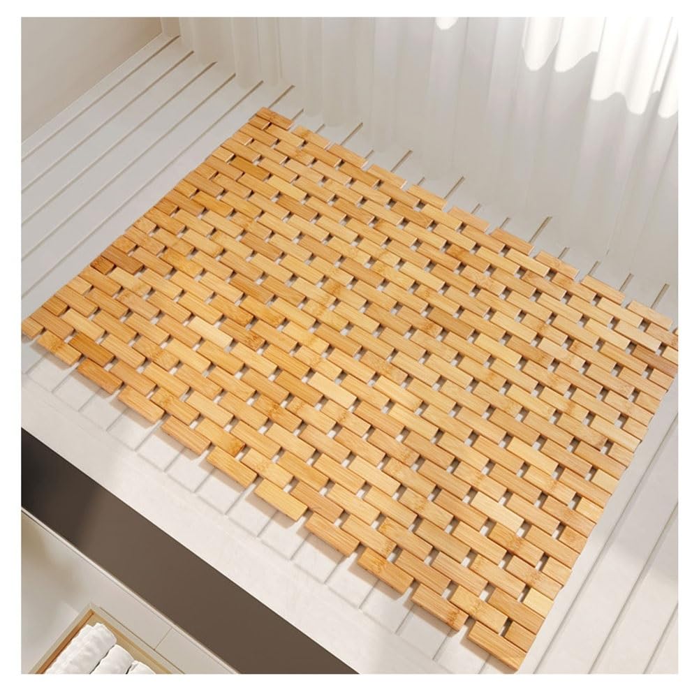 Multipurpose Bamboo Bath Mat 60x90 cm, Wooden Shower Mat Large with Non Slip Feet for Kitchen Bedroom Bathroom Toilet Doormat Pet Mat