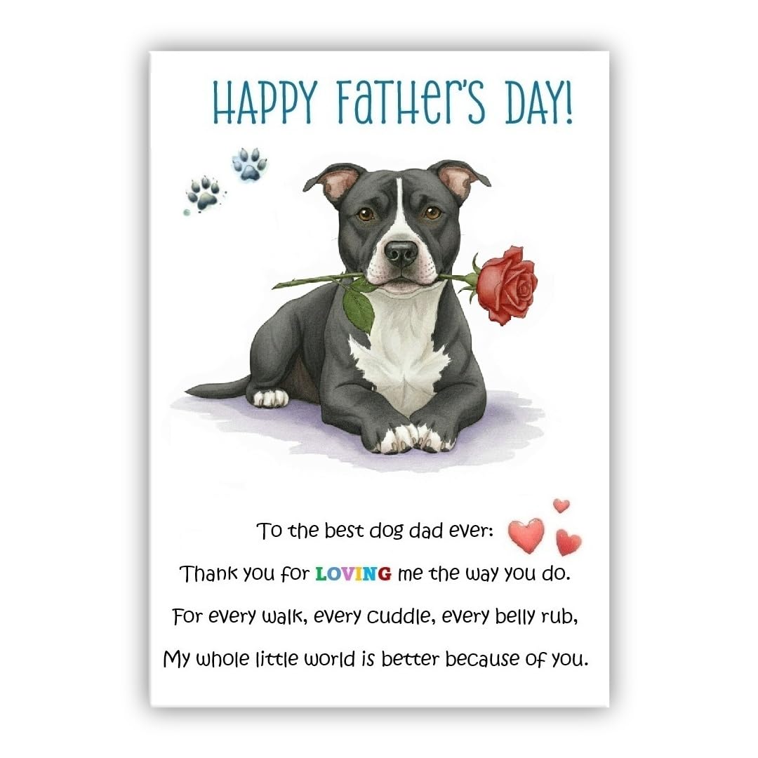 Father’s Day Card From the Dog. Multiple Breeds Available. Cute Fathers Day Pet Card. To The Best Dog Dad Ever (• Staffordshire Bull Terrier black and white – Staff terrier – Staffy)
