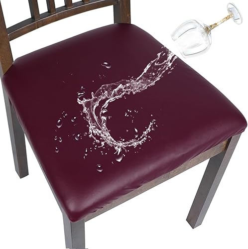 Miniatura 9 de NIBESSER Juego de 6 fundas de asiento impermeables para sillas de comedor, de piel sintética, fundas elásticas para sillas de comedor, fundas de