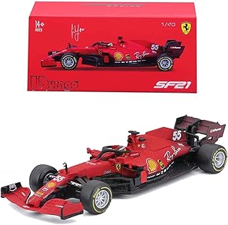 Bburago B18-36828S 1:43 F1 2021 Ferrari SF21 with Helmet SAINZ, Assorted Colours