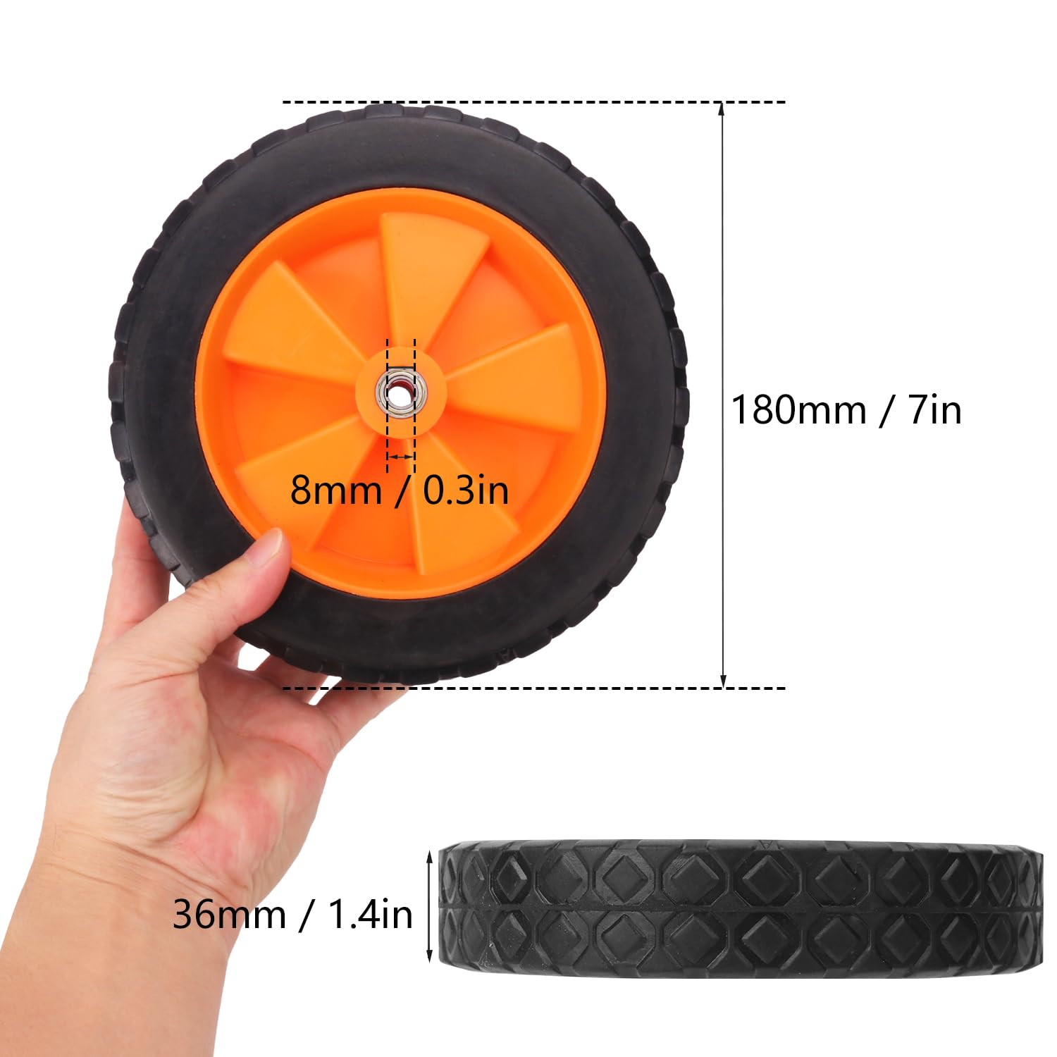 IHDYPPEW 4 PCS Puncture-Proof Kayak Cart Wheels - 7 Inch Durable Replacement Tire Wheel for Canoe & Kayak Trolley, 220.46 Pound Load Bearing, Suitable for Kayak Dollies & Kayak, Hand Truck Accessories