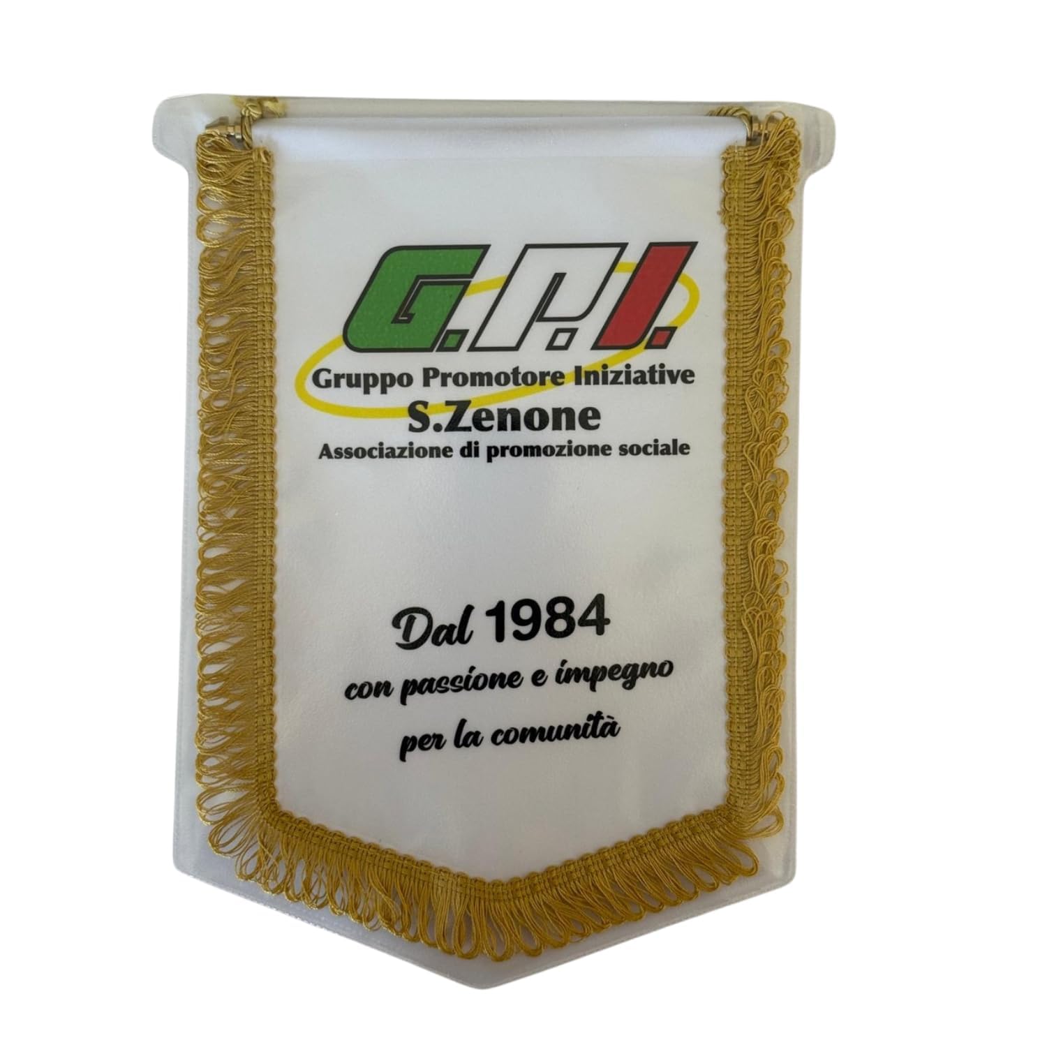 Gagliardetti Personalizzati 20x28 cm con Bordo Dorato in Raso, Cordino, Astina Rigida e Custodia