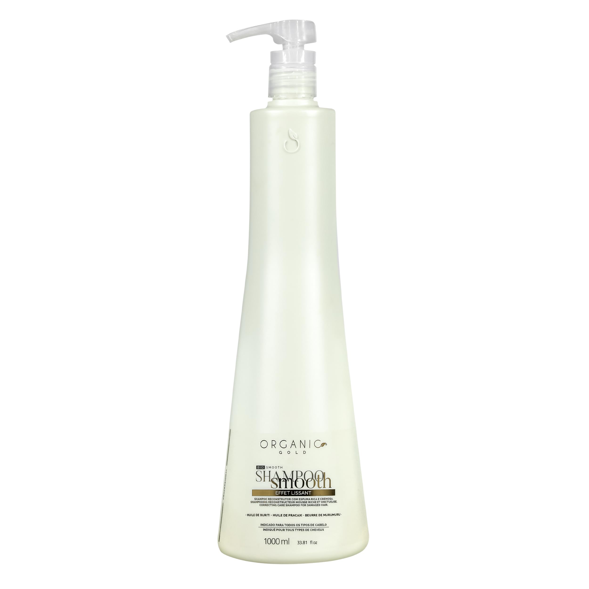 Organic Gold Shampoing Professionnel Smooth 1000ml – Nettoyage Doux, Sans Sel – Hydratation, Discipline et Protection – Cheveux Lissés, Secs ou Traités