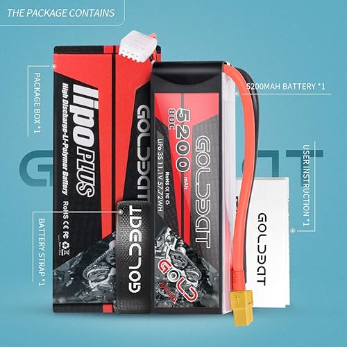 Miniatura 3 de GOLDBAT 5200mAh 3S 11.1V 80C LiPo RC Batería corta con XT60 Conector Softcase para RC Coche Camión Quadcopter Avión Helicóptero Barco
