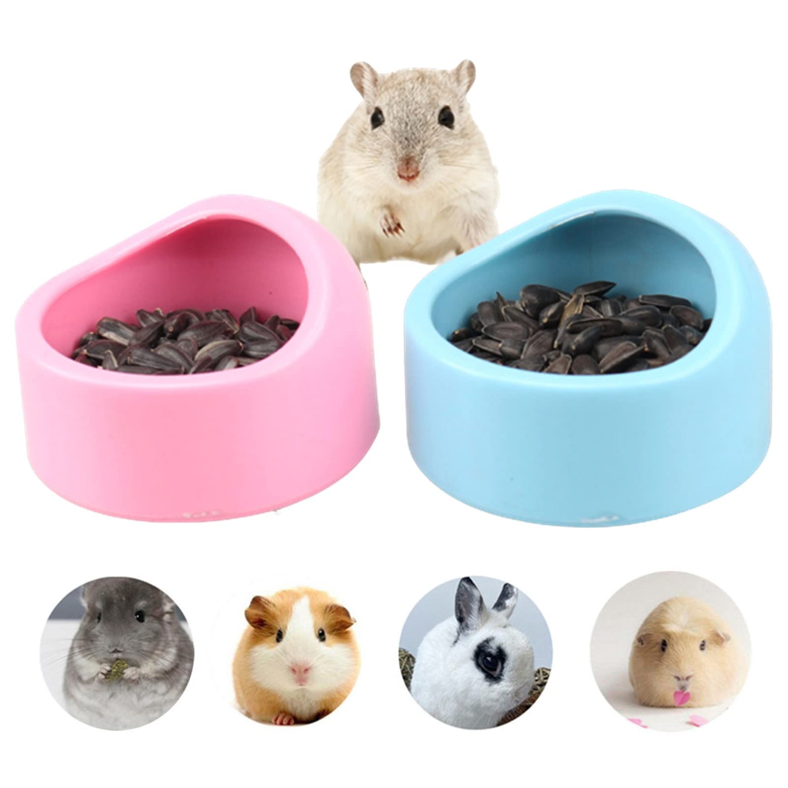 Gamelle pour Hamster,Gamelle pour Petits Animaux,Mangeoire pour Hamster,Bols pour Hamsters,Anti-Morsure, pour Hamster, Petits Animaux, Petits Rongeurs, Gerbille, 2 Pièces(Bleu et Rose)
