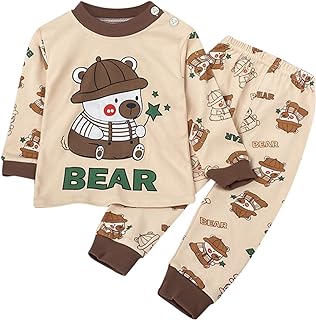 Roupas para meninos de 3 a 6 meses para meninas meninos pijamas macios com estampas de desenhos animados conjuntos de dormir infantil de manga comprida roupas de bebê roupa de bebê 9 a 12 meses (marrom, 6-12 meses)