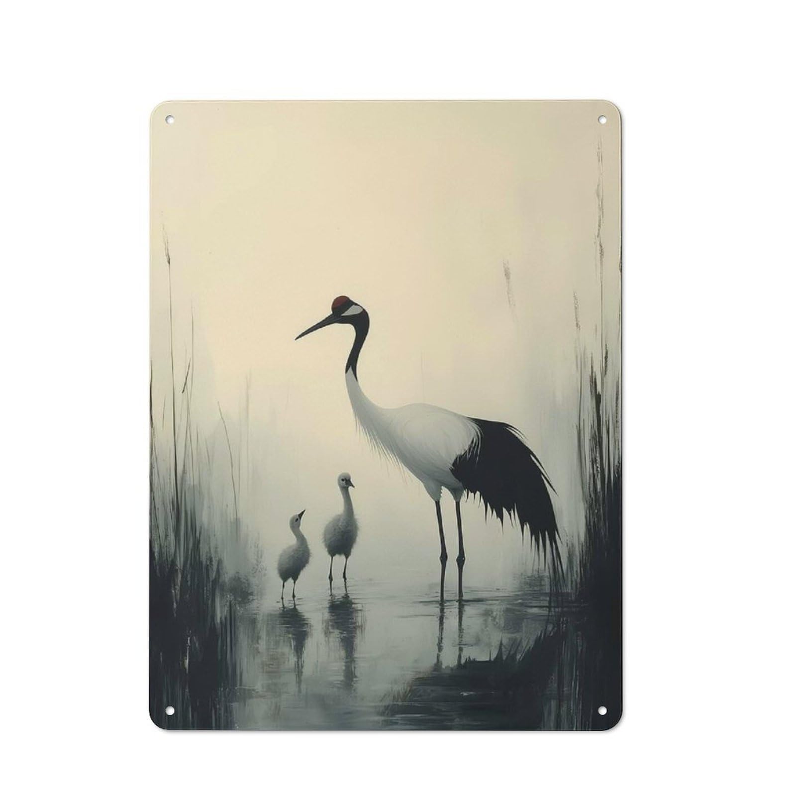 Industrial Crane Family in Misty Waters Retro Metal Sign 40x30cm, Shed Wall Plaque for Garage, Workshop, Shed Or Utility Room