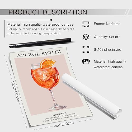 Miniatura 2 de Arte de pared de Aperol Spritz naranja de moda, retro, cóctel, elegante, minimalista, impresiones estéticas para sala de estar, dormitorio, bar,