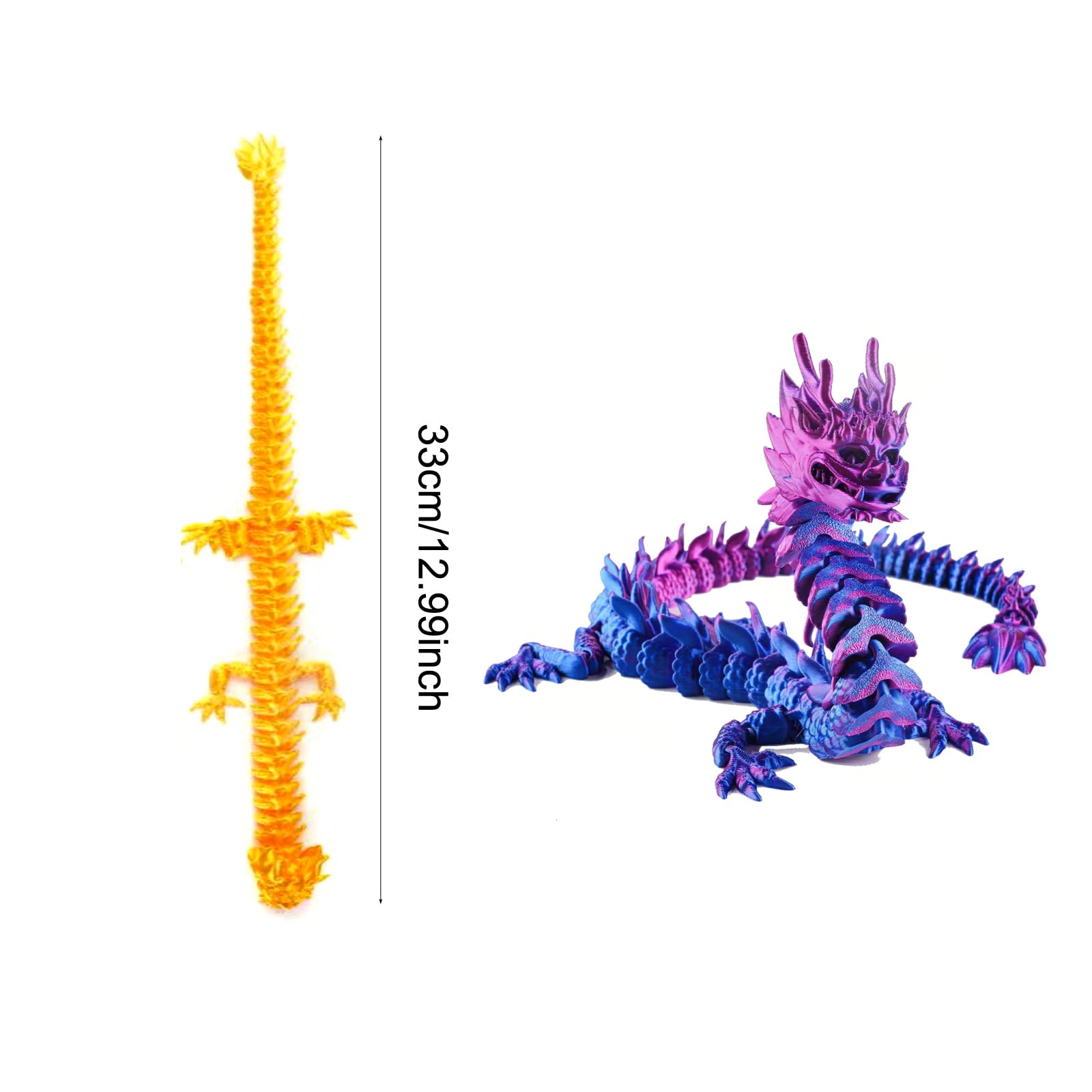 BNREOZA Dragon Imprimé 3D Réaliste - Articulations Mobiles - 30 Cm - Arc-en-Ciel Rouge/Bleu/Vert - Déco Et Cadeau Fantastique
