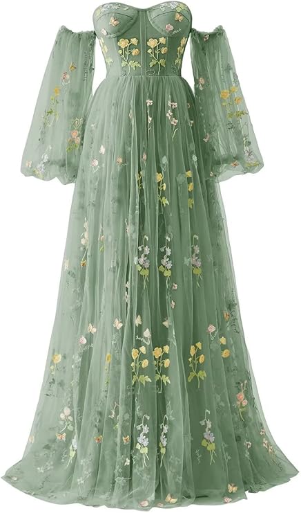 Maxianever Tulle Prom Dresses Flower Embroidery Long Sleeves Women's Formal Evening Party Gowns 2024