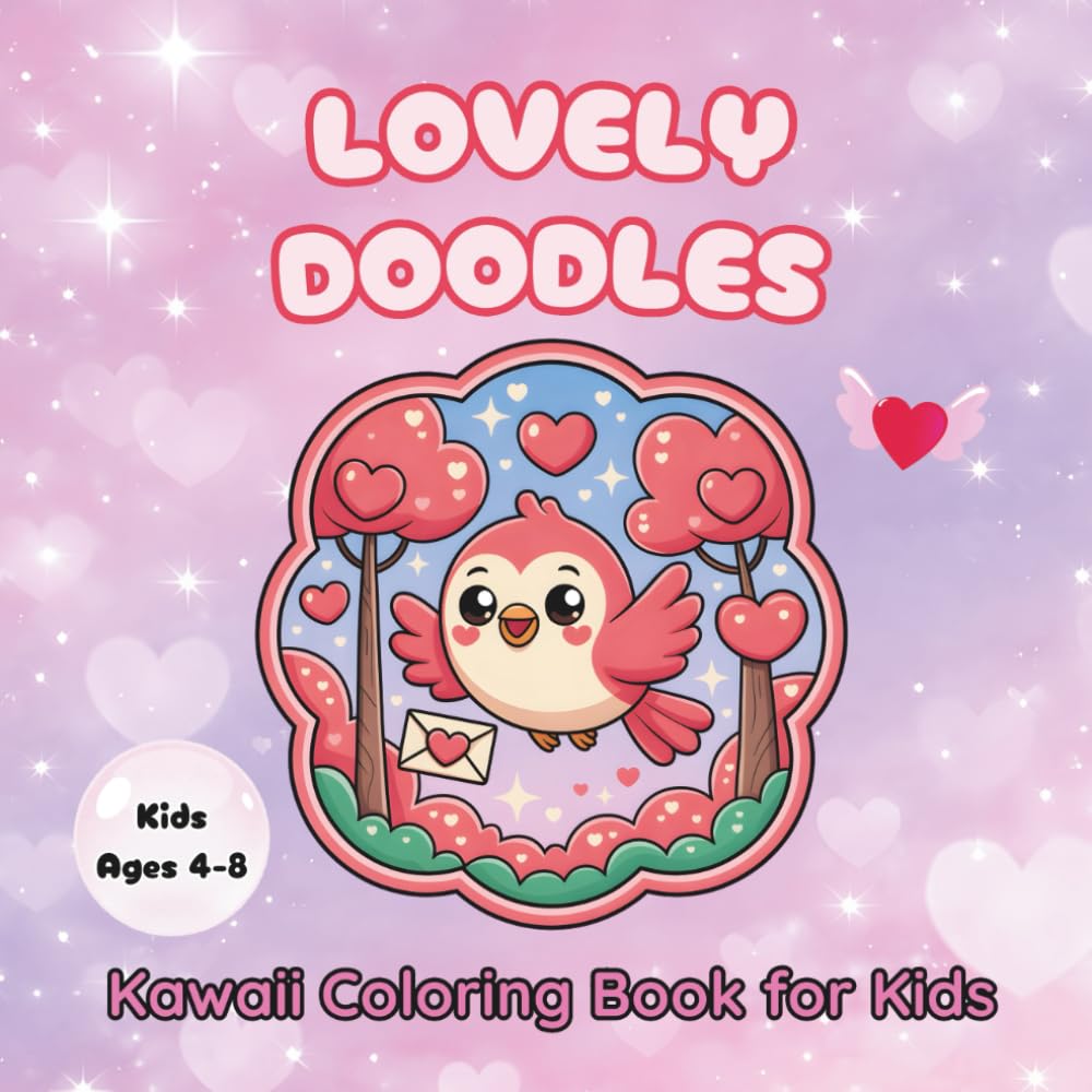 Lovely Doodles Kawaii Coloring Book for Kids Ages 4-8: 56 Sweet Valentine-Themed Illustrations for Children and Relaxing Fun (Kawaii Sweetness Collection for Kids)