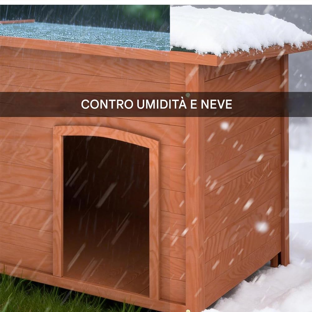 BAKAJI Cuccia per Animali Domestici in Legno, Casetta per Cani e Gatti con Tetto Apribile, Casa da Esterno ed Interno Resistente Intemperie e Agenti Atmosferici con Tettoia Asfaltata, 116 x 79 x 81 cm