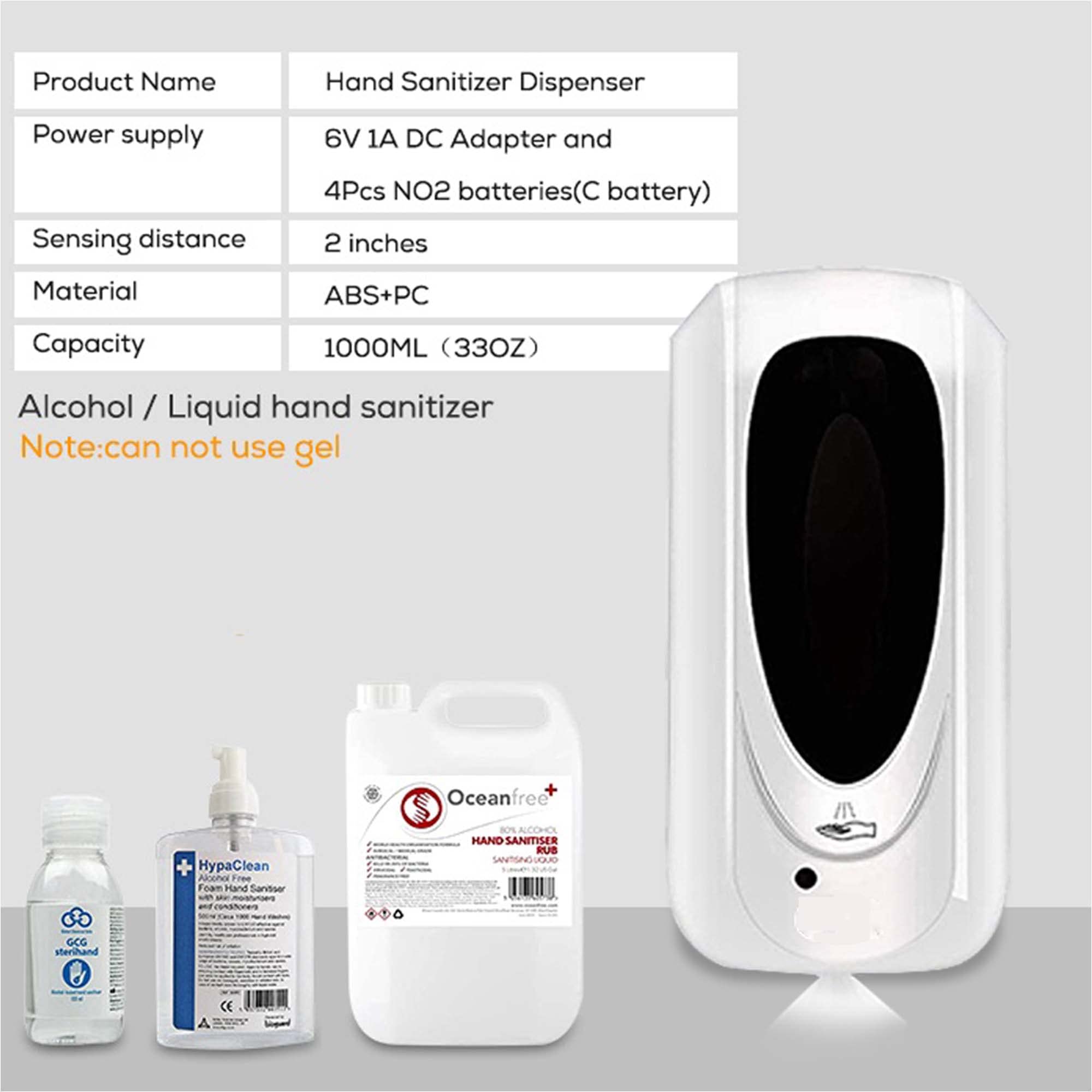 Dispensador Gel Hidroalcoholico,Dispensador de JabóN AutomáTico Pared del Touchless,con Sensor de Infrarrojos,para El Hogar, La Oficina, Hotel(1000ml para Spray Mode)