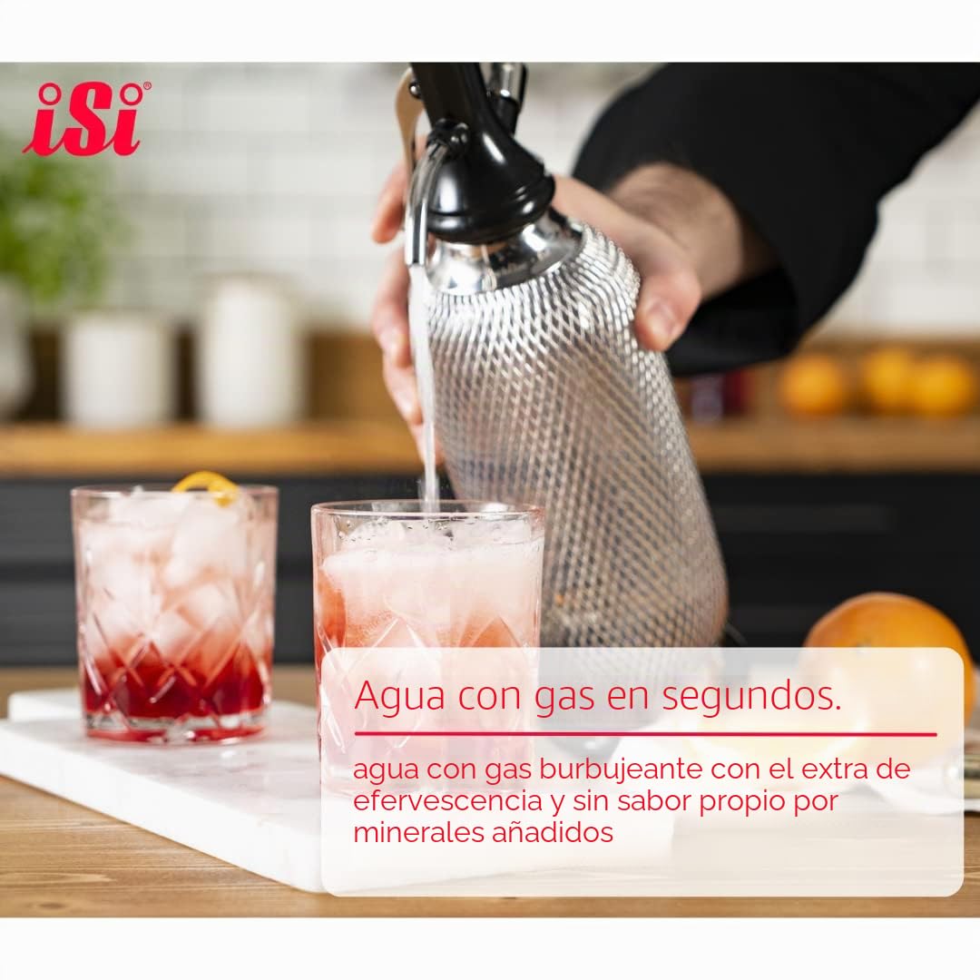 iSi Soda Maker Classic - Set de regalo (incluye 2 vasos y 10 cápsulas de soda, sifón de soda, 1,0 l, acero inoxidable, accesorio de bar para agua con burbuja