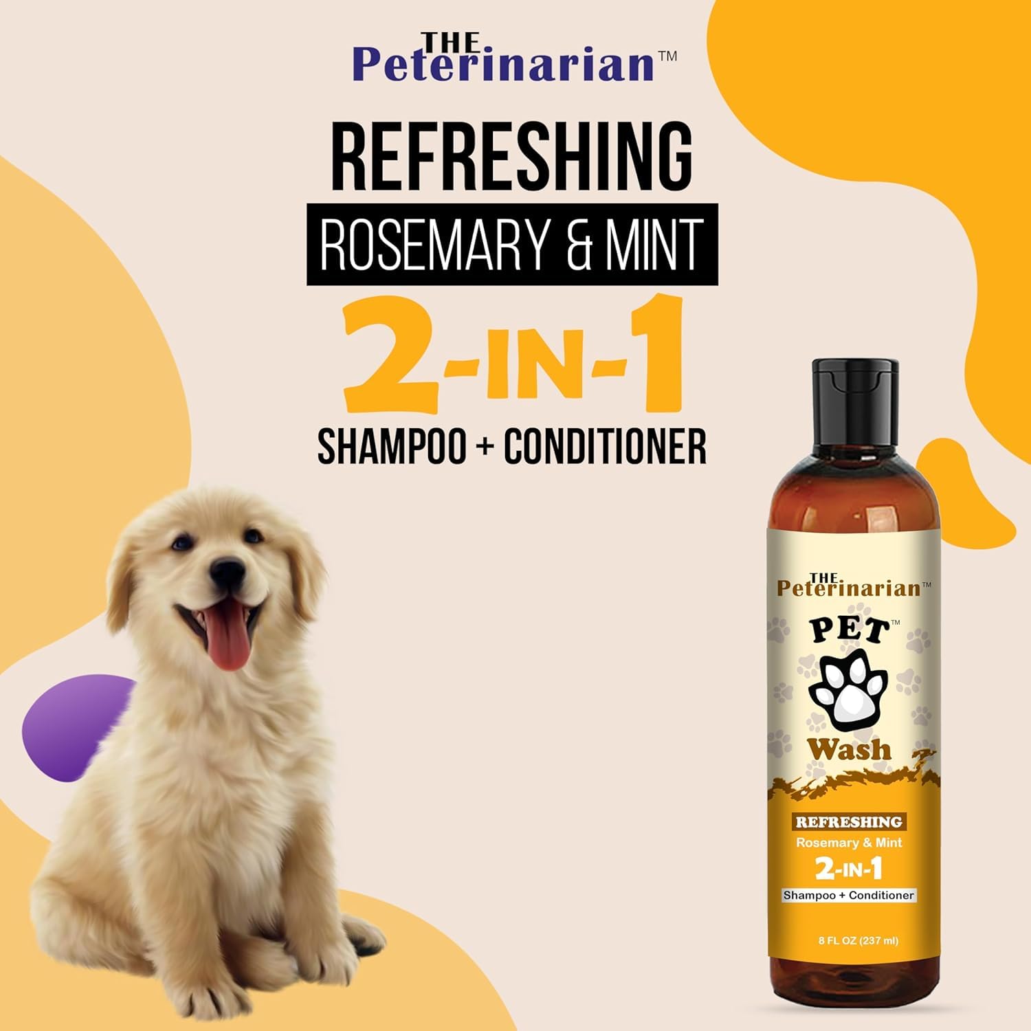 The Peterinarian Rosemary & Mint 2-in-1 Dog Shampoo and Conditioner 8oz – Natural Formula for All Breeds – Moisturizes, Soothes, Cleanses, and Softens for a Healthy, Shiny Coat