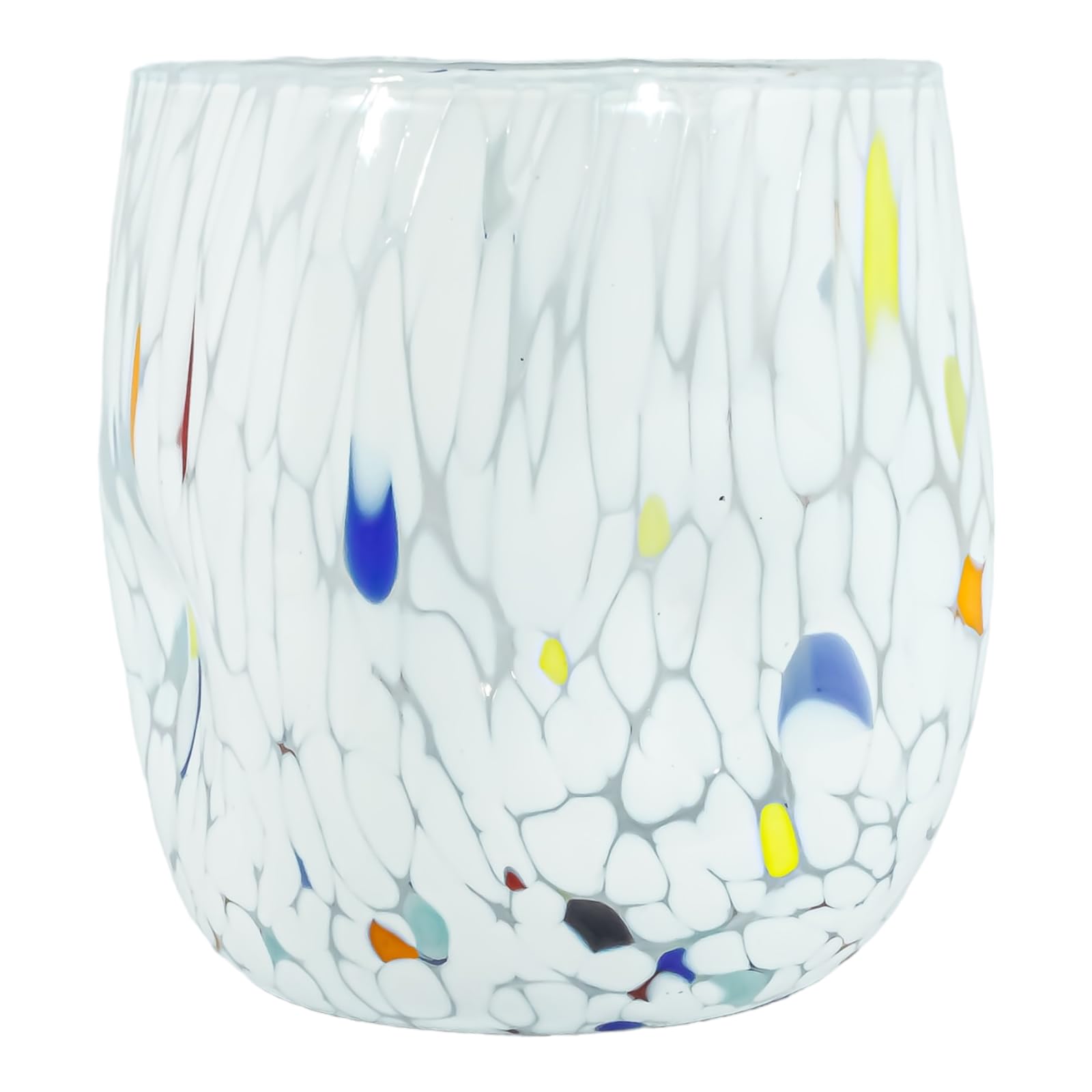 Verre de Murano blanc authentique soufflé bouche aux motifs Millefiori colorés