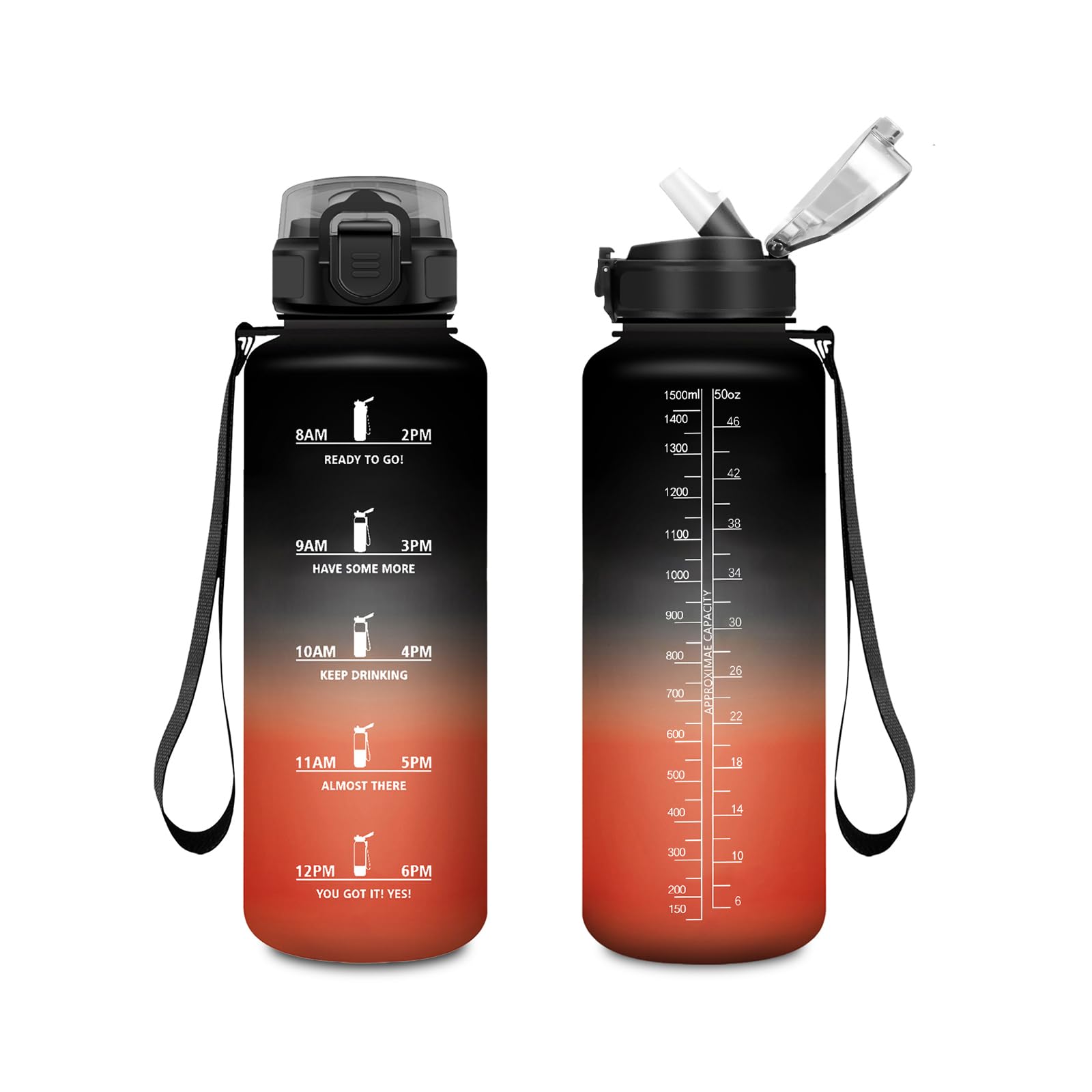 Borraccia Motivazionale 1,5L, Bottiglia Riutilizzabile, Facile da Aprire, Borraccia Sportiva con Cannuccia, Borraccia Palestra con Indicatore del Tempo, Borracce per Lavoro, Escursionismo, Yoga