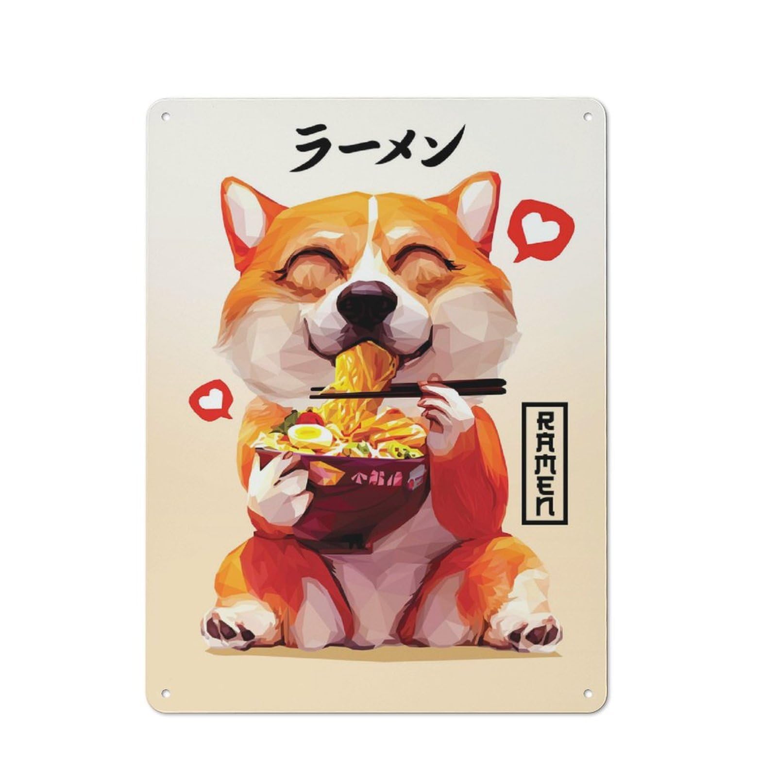 Junmoney Cute Corgi Ramen Vintage Tin Wall Plaque 40X30cm For Hallway Wall, For Kitchen, Dining Room And Home Bar Wall Decor