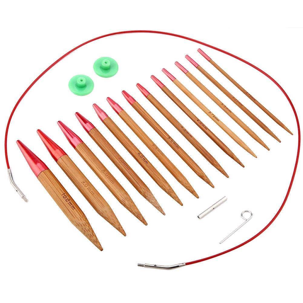 13 Paar Austauschbares Bambus Stricknadelset, 2,75mm -10,0 mm, Aluminium Rundstricknadeln Ring Set