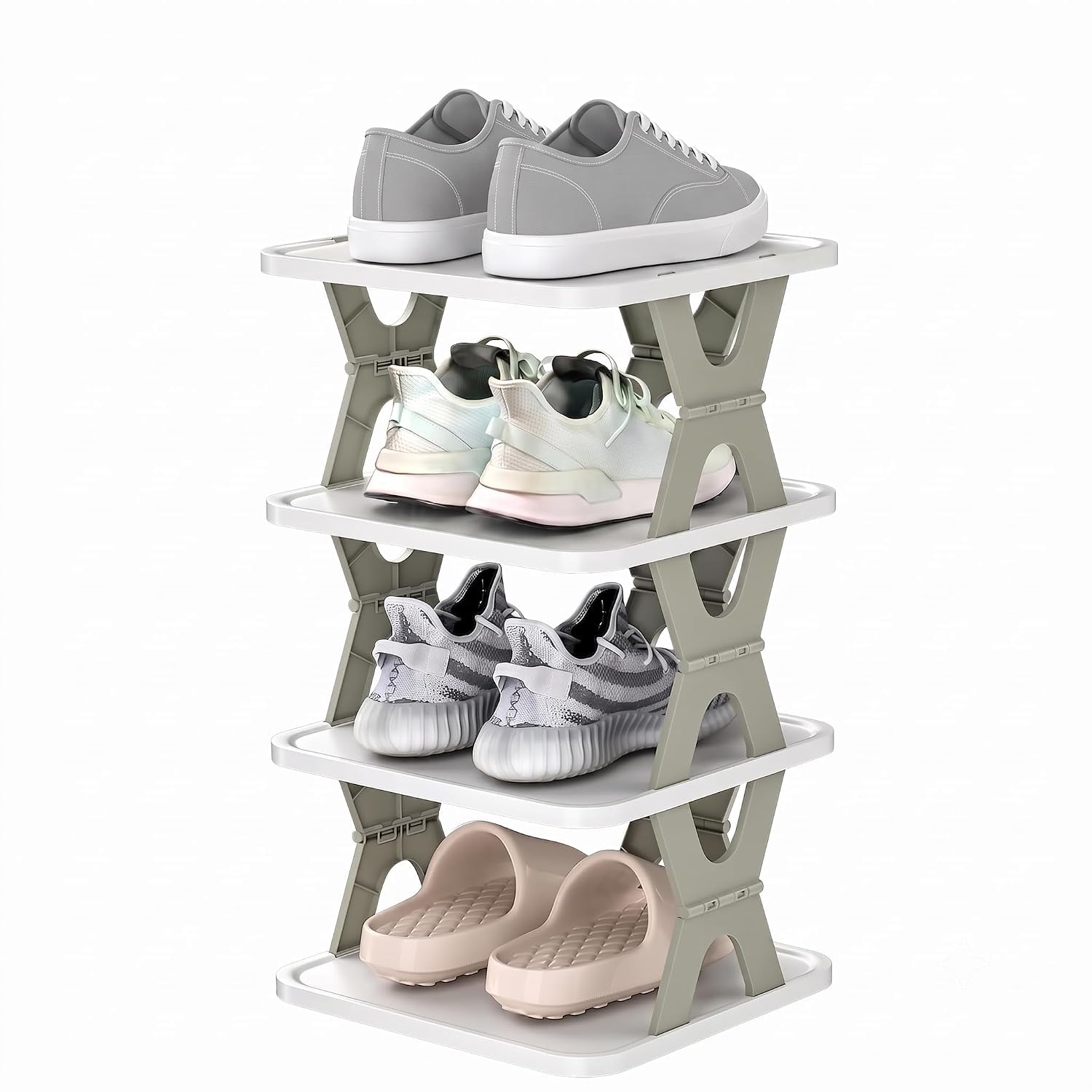Shoe Rack- Shoe Organizer Foldable Shoe Storage Plastic Vertical Shoe Holder for Entryway Organizer for Closet Narrow Shoe Shelf Shoe Cabinet Free Standing Shoe Racks Shoe Stand,4 Tier-image-10