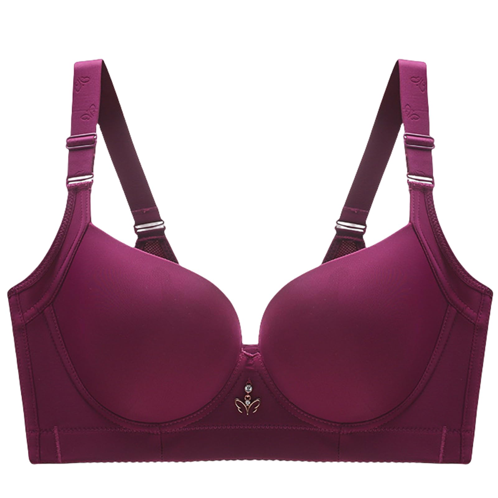 YUYUCH Women's Push Up Padded Bra Back Smoothing Seamless Bra Stretch T-Shirt Underwire Plunge Bra Burgundy
