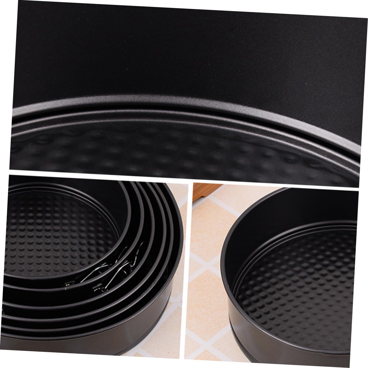 Molde Redondo Hebilla para Tartas 6 Piezas de Acero al Carbono | Negro, Fondo en Forma de Panal, Uso en Casa y Fiesta, Apto para Frigorífico