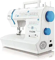 Máquina de Costura Portátil Elgin Genius Plus JX-4035 127V Branca e Azul para Uso Doméstico