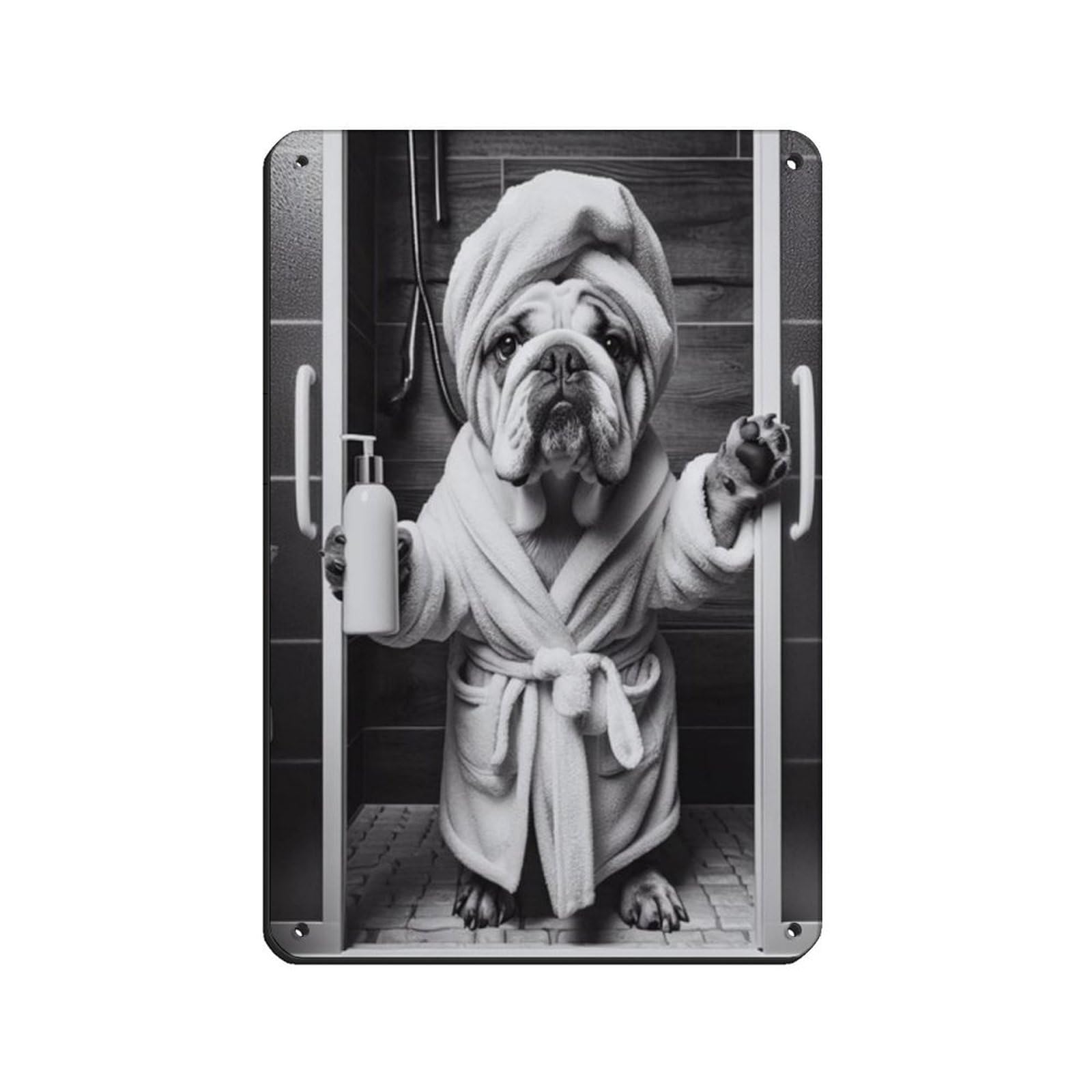 Lxwnze 20L X 30W Cm English Bulldog Bathroom Art Poster Tin Sign Vintage Metal Pub Club Cafe Bar Home Wall Art Decoration Poster Retro 8X12inch(20X30cm)