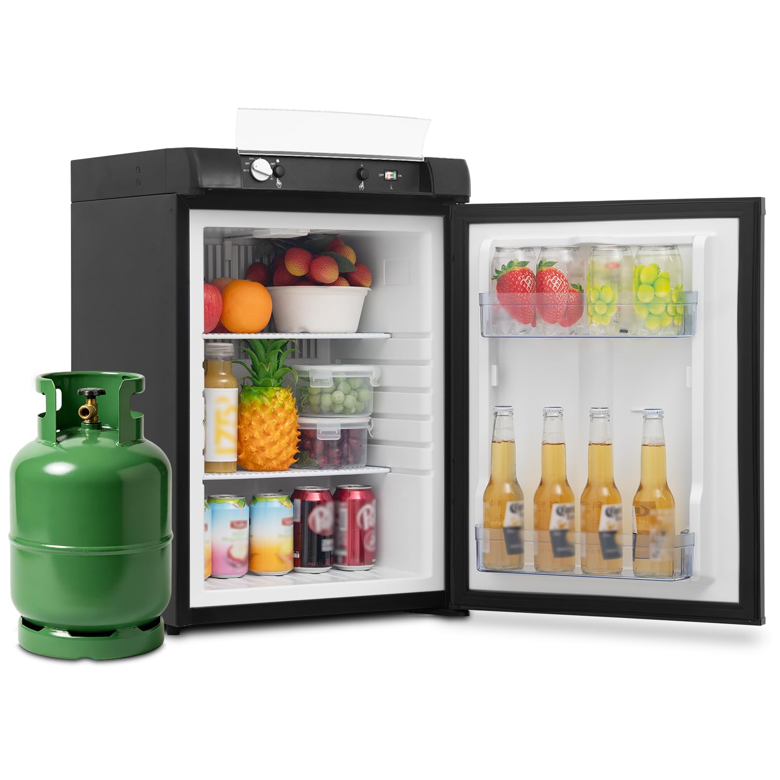 SMETA Camping kühlschrank 12V 230V Gas,Wohnmobil Kühlschrank 60L,Gas Kühlschrank,3 Wege Kühlschrank 60L, Tragbarer Kühlschrank für Wohnmobil, Wohnwagen, LKW, Van, Garage, Cottage, Leiser 0dB