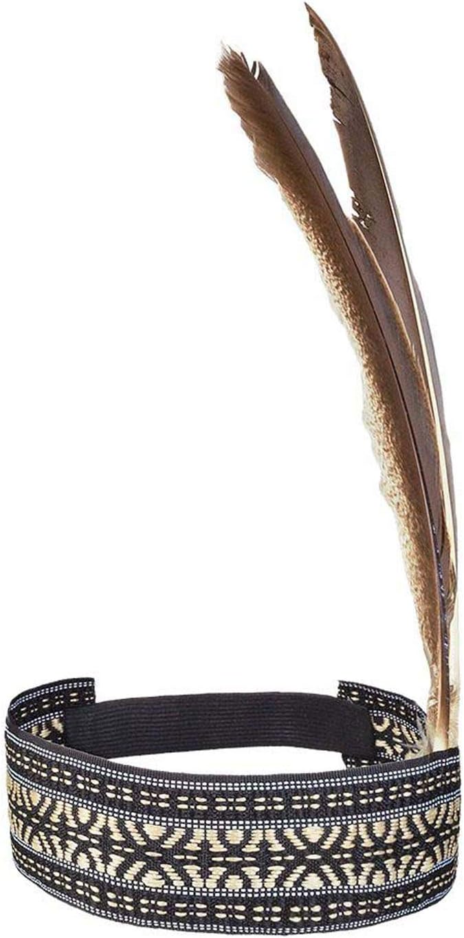 Boland 44092 Indian Headband, Beige/Black, with Feathers and Tribal Patterns - Perfect Costume Accessory for Carnival, Theme Parties, and Western-Themed Events