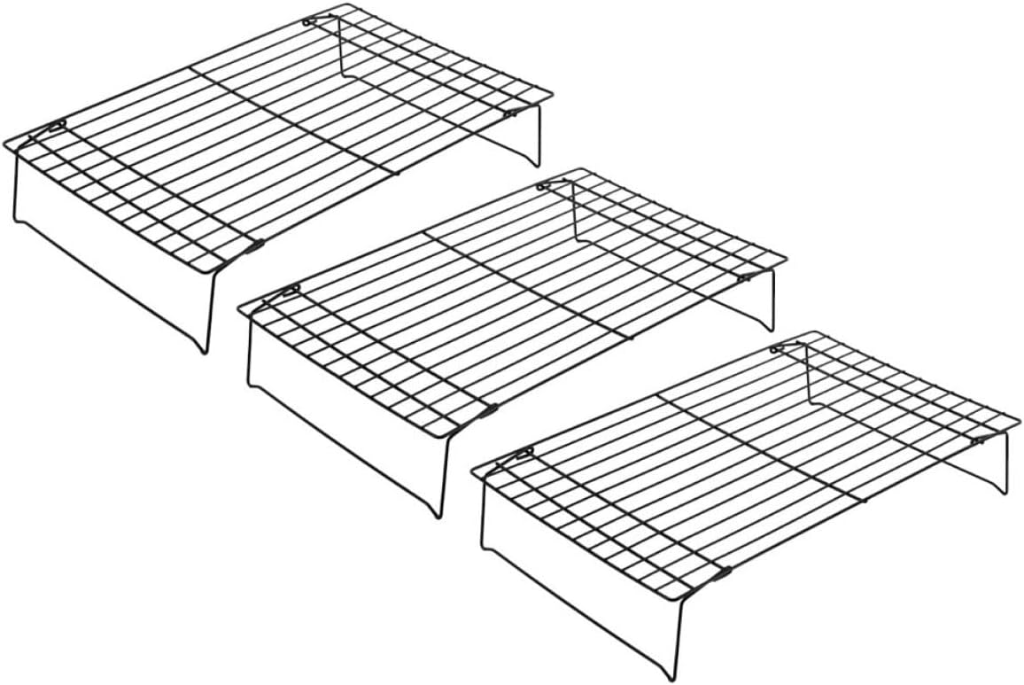 SECFOU 3pcs Large Foldable Cooling Rack Set, Wear-resistant Carbon Steel Non-stick Cookie and Bread Cooling Rack for Baking and Bbq, Household Multi-function Bread Accessories