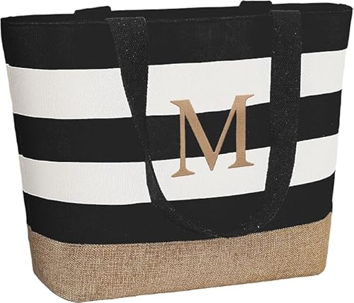 TAHAVICE Personalisierte Tasche, Strandtasche Damen mit Reißverschluss, Initiale Tote Bag Damen Groß, Personalisierte Geschenke Frauen für Freundin Frau Kollegin Mama Schwestern Ehefrau Geburtstag(M)