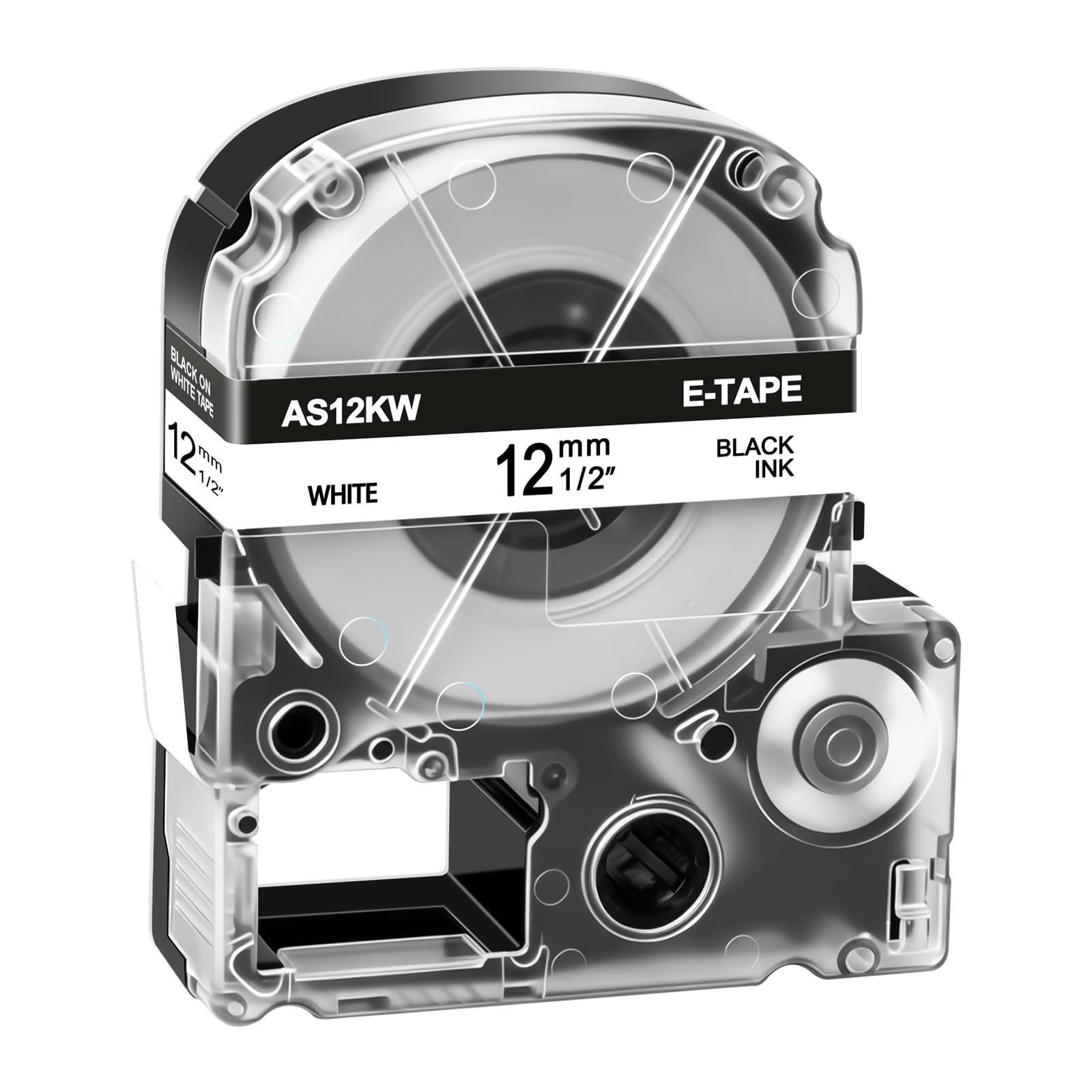 Paquete 100 Cinta Compatible Epson LK-4WBN Negro sobre Blanco 12 mm