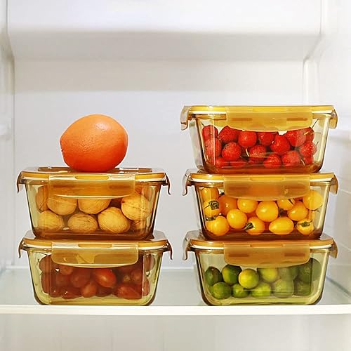 Miniatura 5 de Paquete de 8 recipientes de vidrio ámbar para preparación de comidas, aptos para microondas, recipientes de almacenamiento de alimentos de vidrio