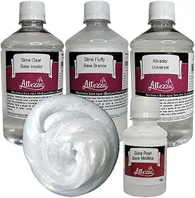 Kit Ativador Slime Universal 500ml + Cola Slime Fluffy 500g + Cola Slime Transparente Clear 500g - Altezza - Kit DIY para Slimes Criativos (Kit + Pearl 100g)
