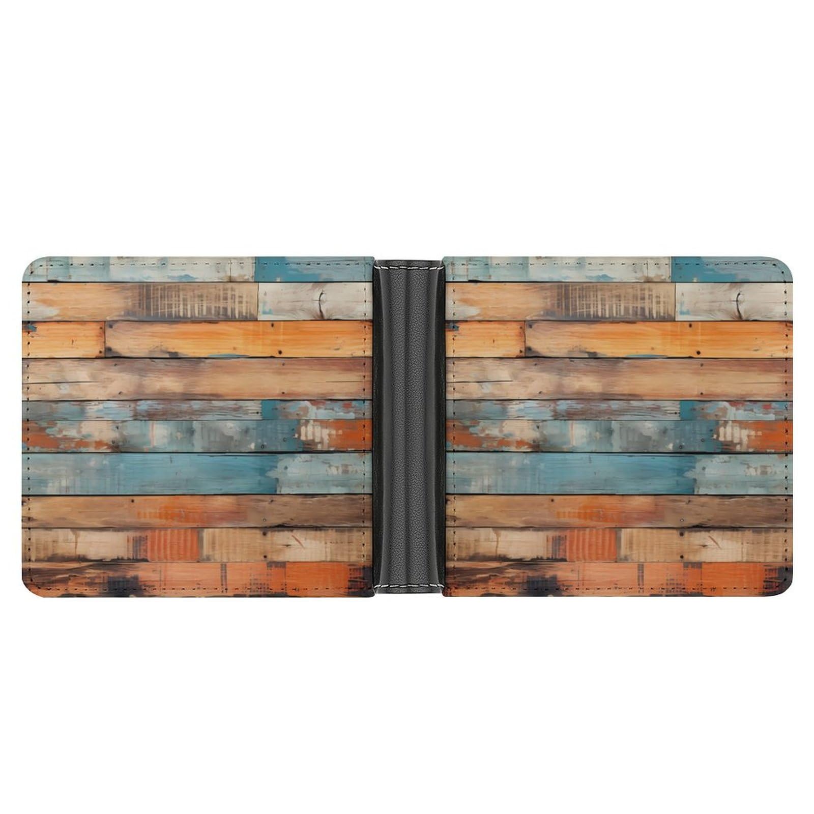 Wood Bifold Wallet PU Leather Coin Purse Lightweight Credit Card Holder Wallet Money Clip