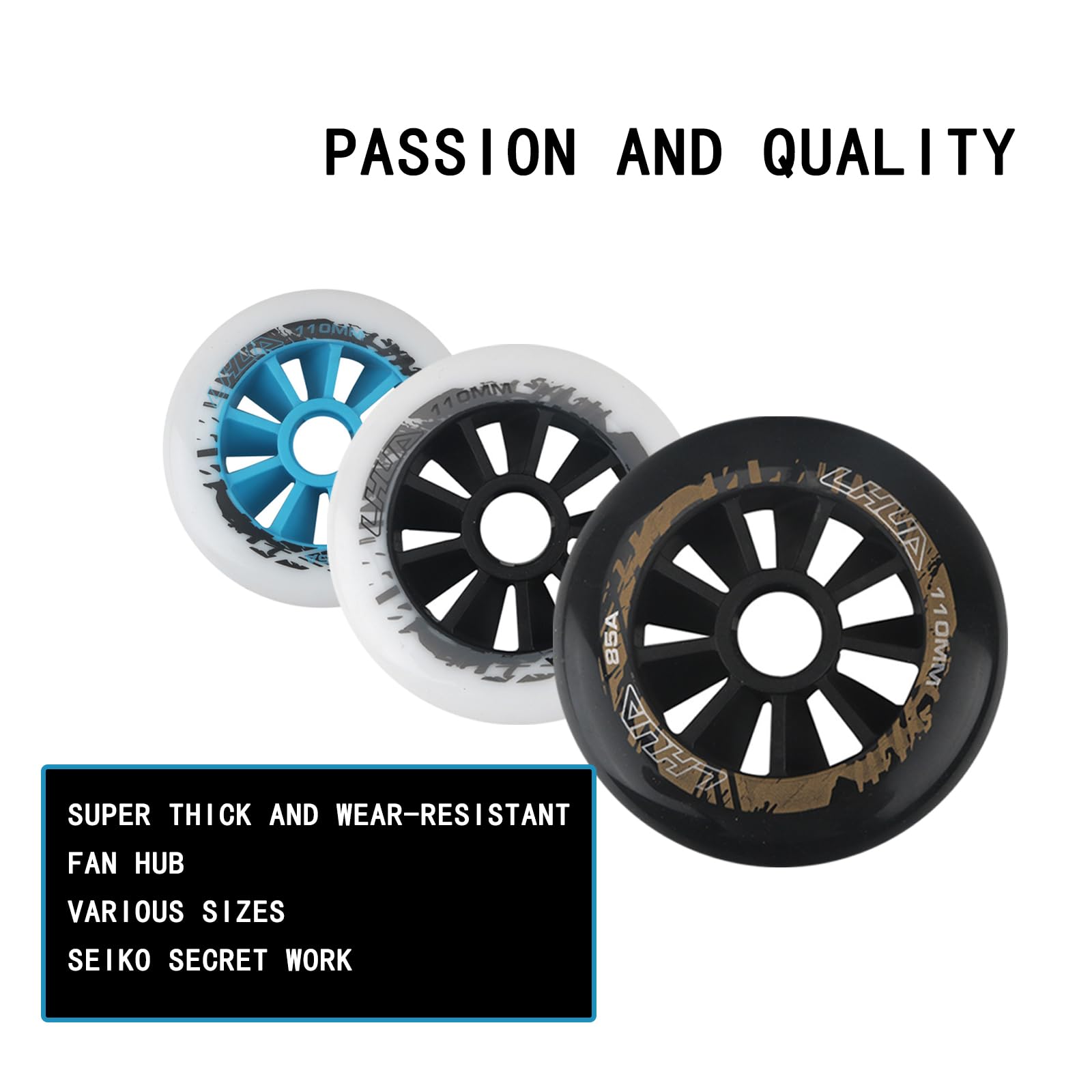 Generico Rotelle per Pattini in Linea Esterno Interno Ruote di Ricambio per Pattinaggio di velocità in Linea Professionali da 90 mm, 100 mm E 110 mm, Durezza della Gomma PU 85A