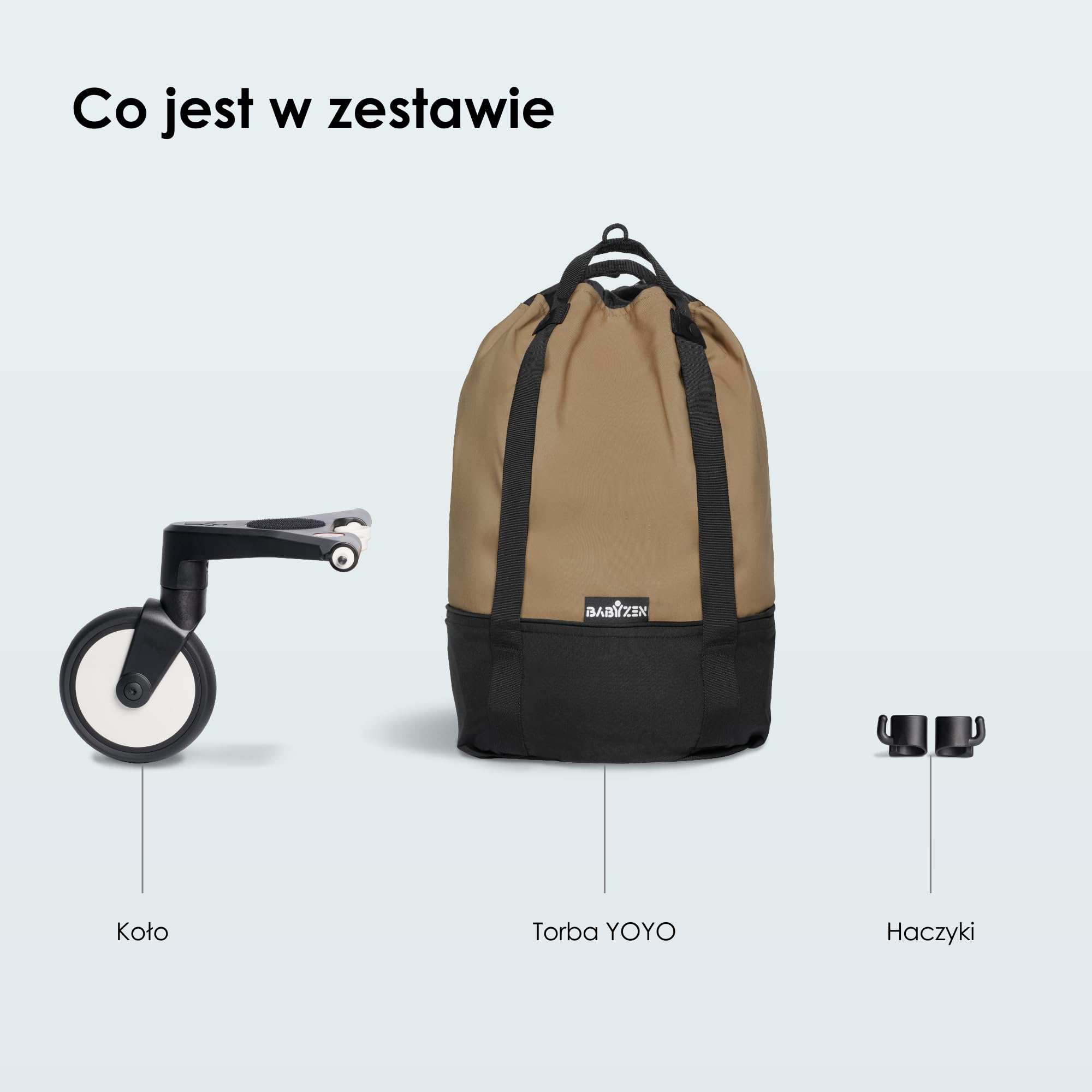Torba BABYZEN YOYO, Toffee - zapewnia dodatkowe, solidne miejsce do przechowywania rzeczy na wózku YOYO2 - zawiera koło i haczyki