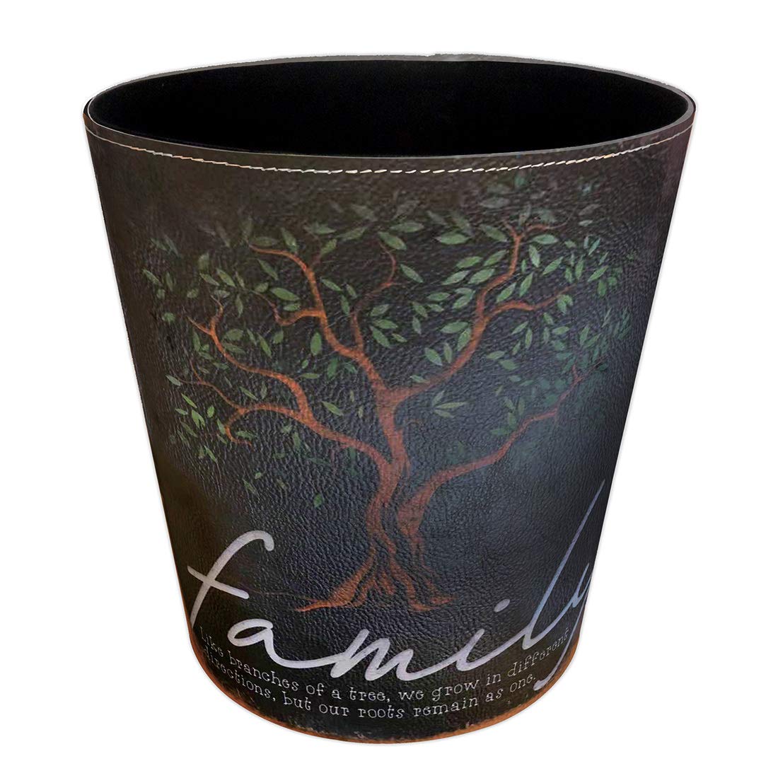 Scakbyer 10L/2.64 Gallon PU Leather Decorative Trash Can Waterproof Wastebasket Paper Basket Garbage Bin for Home Office Bathroom - Retro Tree