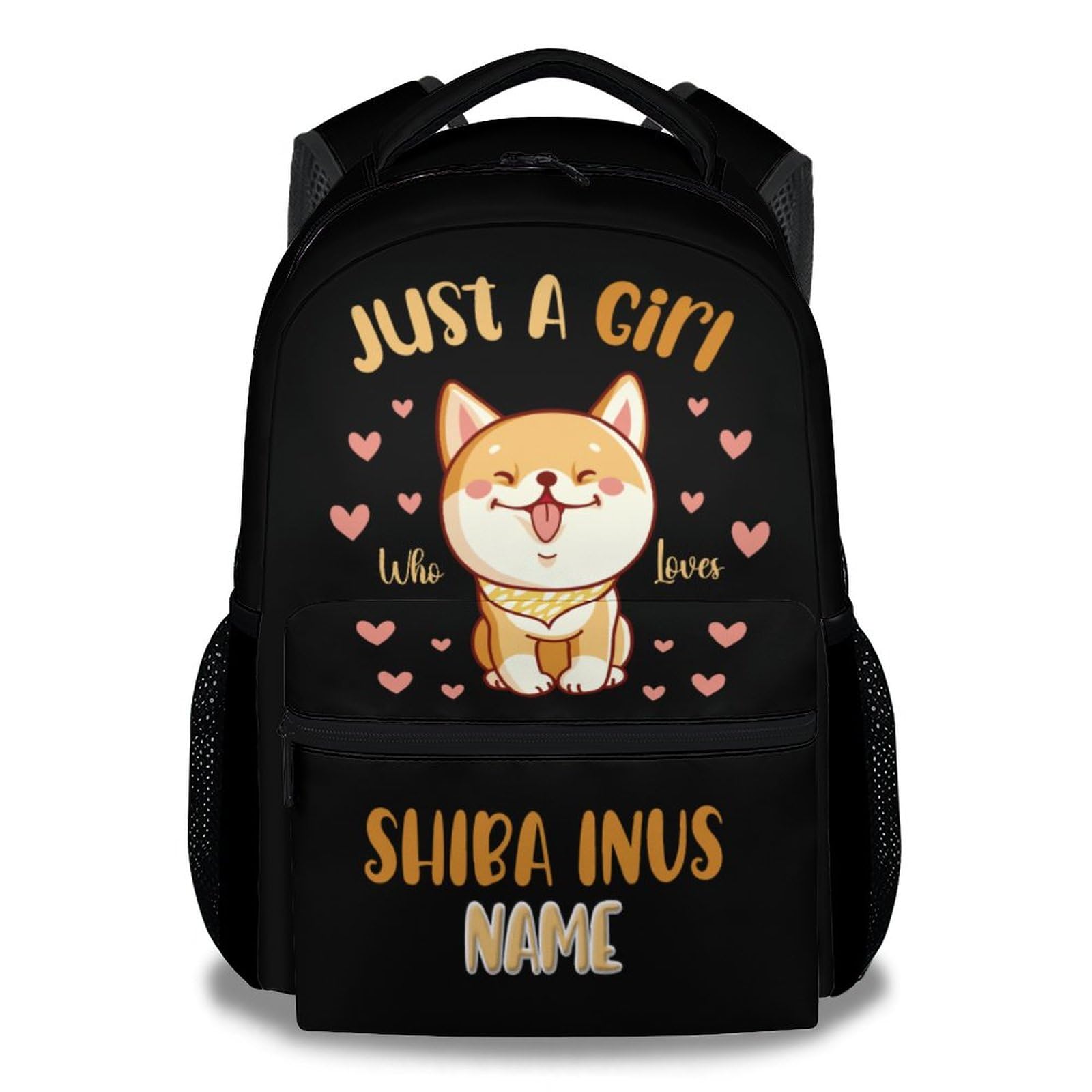 UNIKITTY Personalized Shiba Inu Backpack for Girls, 16 Inch Black Dog theme Backpacks with Adjustable Straps, Cute, Large Capacity Bookbag for Kids