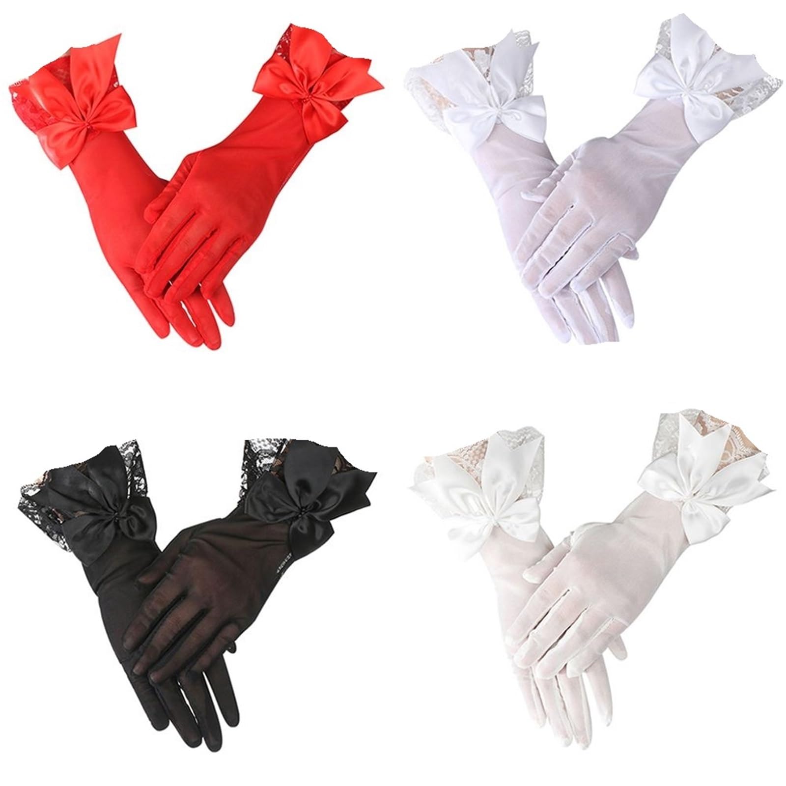 4 pares de guantes novia satén con lazo y encaje, boda, etiqueta for vestido, accesorios for Para Cena Fiesta