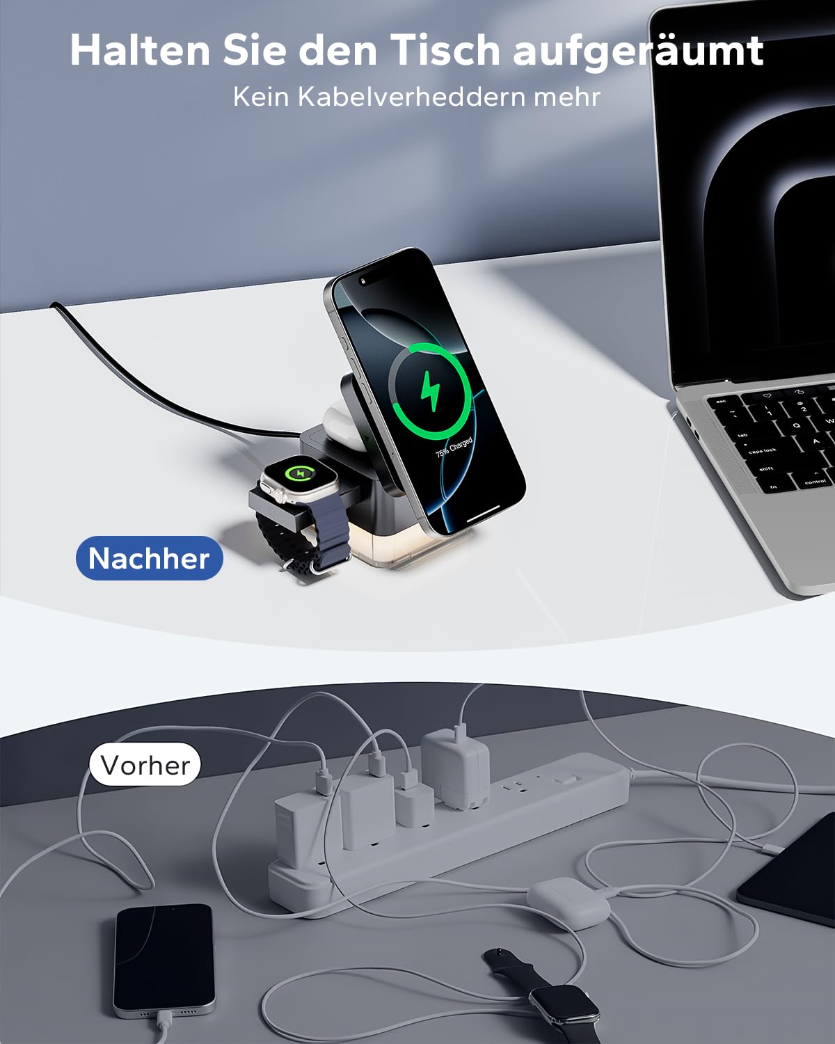 Estación de carga KPON para Apple Watch y iPhone con MagSafe, estación de carga inductiva 3 en 1 Cubo con cargador MagSafe, compatible con iPhone 17, 16, 15, 14, 13, 12 Air/Pro Max, para Apple Wat