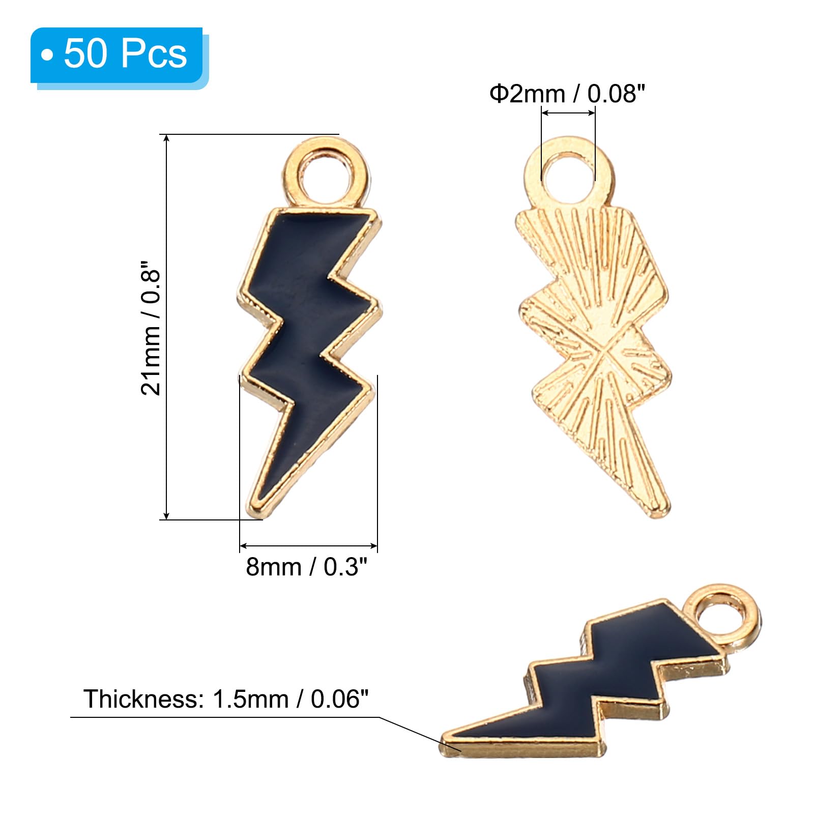 PATIKIL 21x8mm Enamel Charm, 50Pcs Alloy Thunder Charm Pendant for Jewelry Making Necklace Bracelets DIY Accessories, Navy Blue - Image 2
