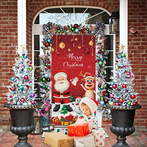AOLOA Christmas Door Cover With Santa & Reindeer, Hanging Banner for Xmas Winter Party - Image 4